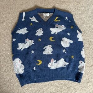 Aelfric Eden Blue V-Neck Sweater with Rabbit Pattern